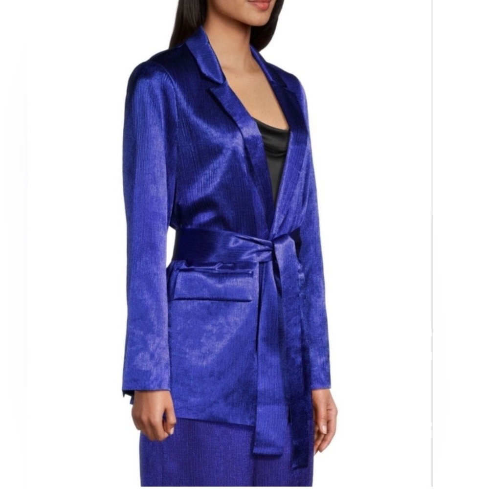 KOBI HALPERIN Cassidy belted crinkle satin Jacket Blazer cobalt blue Size XL